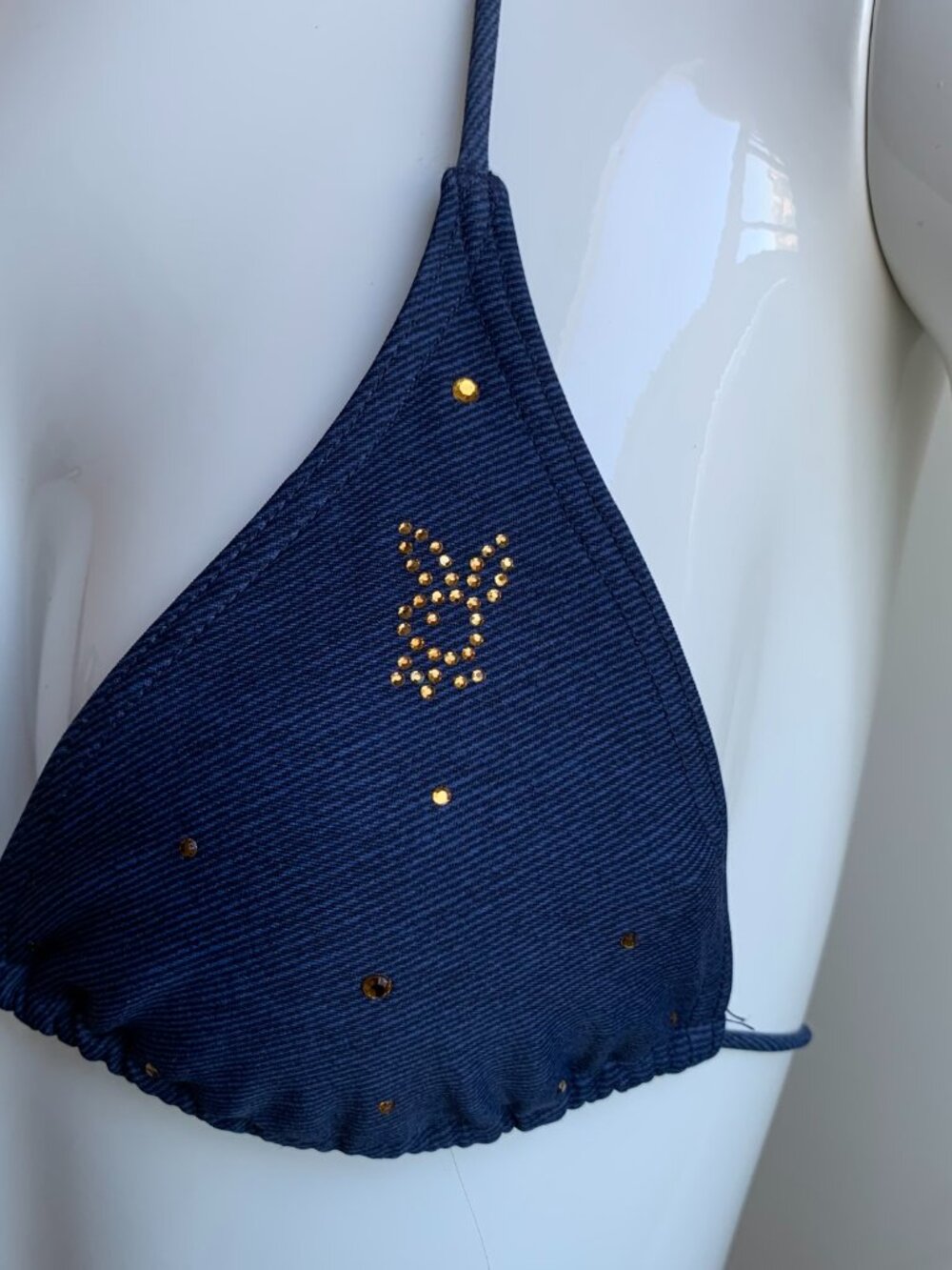 playboy bunny logo navy & gold rhinestone crystal bikini top